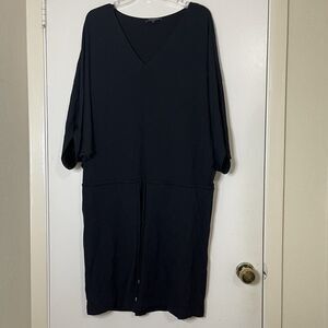 Lafayette 148 black vneck drawstring casual short sleeve dress w pockets Large